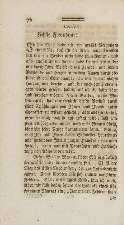 CXLVII. Liebste Freundinn!