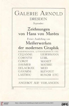 [Galerie Arnold. Anzeige]