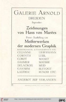 [Galerie Arnold. Anzeige]