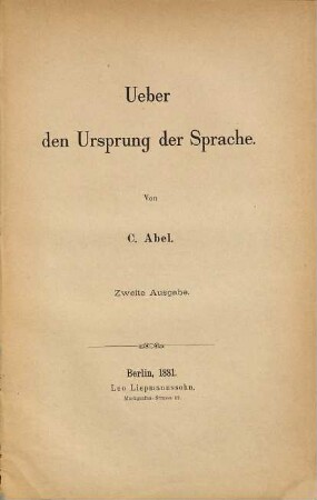Ueber den Ursprung der Sprache