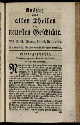 XVI. Stück. Coburg, den 16. April, 1763.