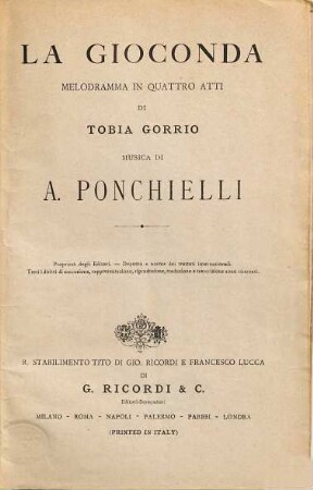 La Gioconda : melodramma in quattro atti