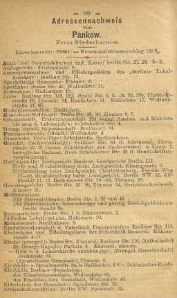 Adressennachweis von Pankow. Kreis Niederbarnim