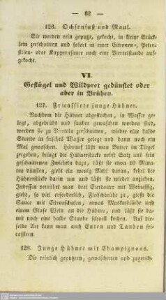 VI. Geflügel und Wildbret gedünstet oder aber in Brühen