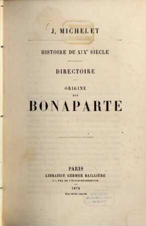 Histoire du XIXe siècle : Directoire. - Origine des Bonaparte
