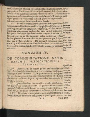 Membrum IV. De Communicatione Naturarum Et Praedicationibus Personalibus.