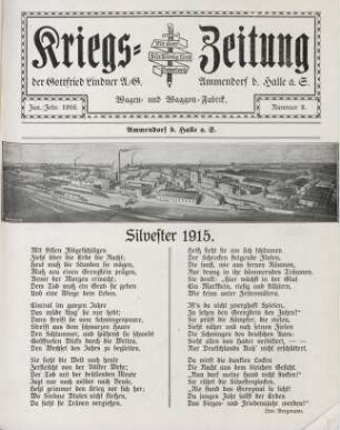 8.1916: Kriegs-Zeitung der Gottfried Lindner A.-G., Wagen und Waggon-Fabrik, Ammendorf b. Halle a. S