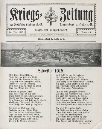 8.1916: Kriegs-Zeitung der Gottfried Lindner A.-G., Wagen und Waggon-Fabrik, Ammendorf b. Halle a. S