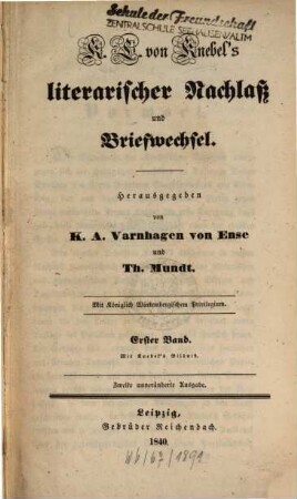 K. L. von Knebel's literarischer Nachlaß und Briefwechsel, 1