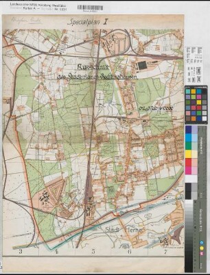 Recklinghausen (Recklinghausen) Ausschnitt des südwestlichen Stadtgebiets (Teil des Stadtplanes) 1927 1 : 10 000 62 x 50 Druck Stadtvermessungsamt KSM Nr. 1381