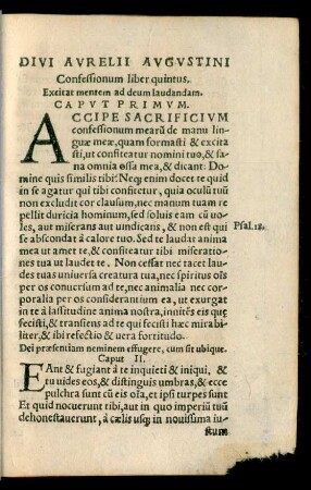 Divi Aurelii Augustini Confessionum liber quintus.