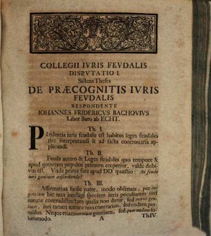 Jacobi Frider. Lvdovici ... Collegivm Ivris Fevdalis