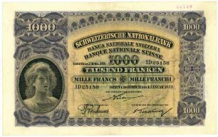 Geldschein, 1.000 Franken, 1.1.1923