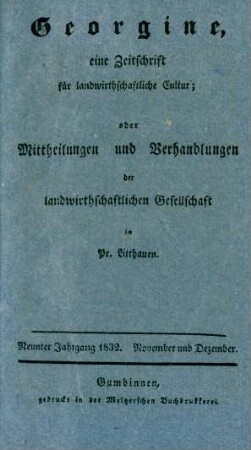 Neunter Jahrgang 1832. November und Dezember.