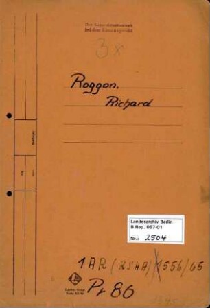 Personenheft Richard Roggon (*17.01.1895), Polizeioberinspektor