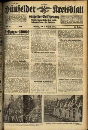 Erste Ausgabe vom Montag, den 01. August 1938.