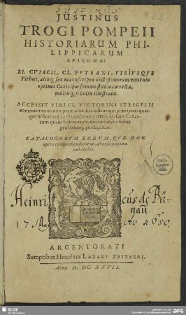 Justinus Trogi Pompeii Historiarum Philippicarum Epitoma