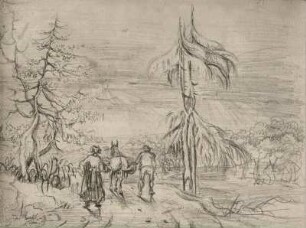 Russische Winterlandschaft mit Wanderern