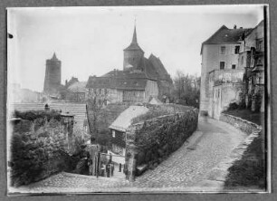 Bautzen, Mühltorgasse : Bautzen, Mühltorgasse. Blick Richtung "Vor der Fischerpforte", Alte Wasserkunst und Michaeliskirche