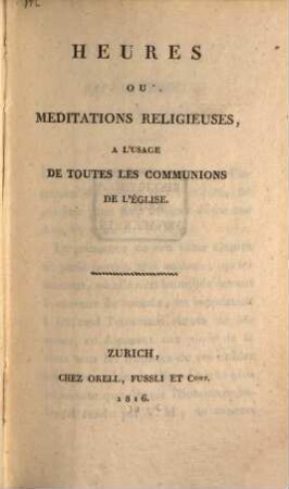 Heures ou Meditations Religieuses