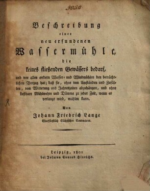 Beschreibung einer neu erfundenen Wassermühle