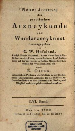 Journal der practischen Heilkunde. 63 = Bd. 56. 1826