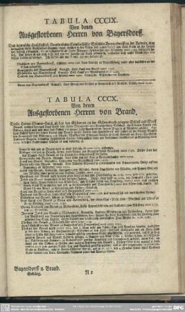 Tabula CCCIX. Von denen Ausgestorbenen Herren von Beyersdorff; Tabula CCCX. Von denen Ausgestorbenen Herren von Brand