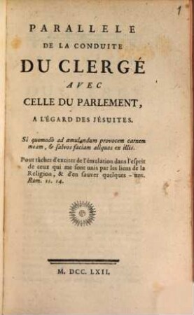 Parallele de la Conduite du Clergé avec celle du Parlement a l'égard des Jes