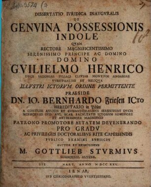 Diss. iur. inaug. de genuina possessionis indole