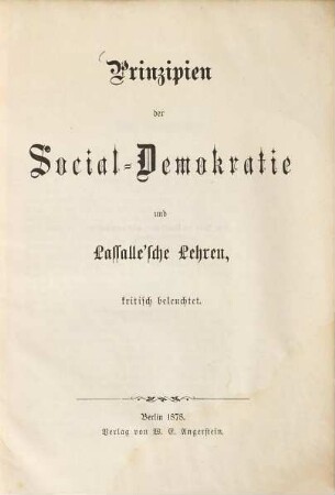Prinzipien der Social-Demokratie und Lassalle'sche Lehren, kritisch beleuchtet