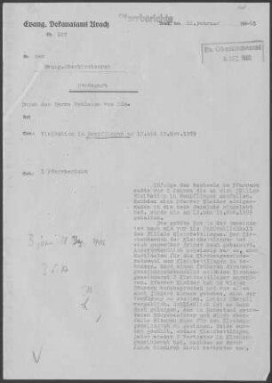 Bempflingen: Visitationsbericht mit Pfarrbericht 1959