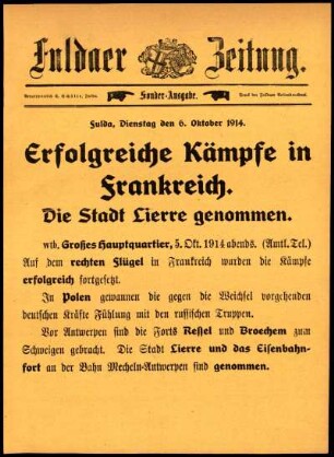 Erste Ausgabe vom Dienstag, den 06. Oktober 1914.