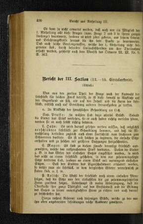 Bericht der III. Section : (12.-15. Circularkreis) ; (Schluß)