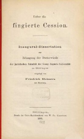 Über die fingierte Cession : Inaug.-Diss.