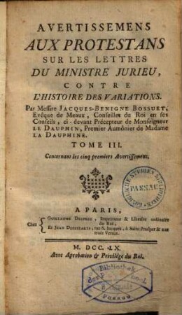 Histoire Des Variations Des Eglises Protestantes, 3