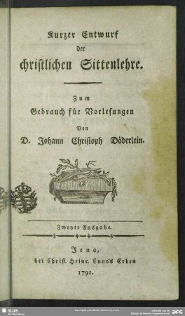 Kurzer Entwurf der christlichen Sittenlehre : Zum Gebrauch für Vorlesungen