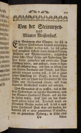 577-589, Von der Steinmetzen und Maurer Mesiterstuck. - Von Verhinderung an Vollführungen der Gebäuen.