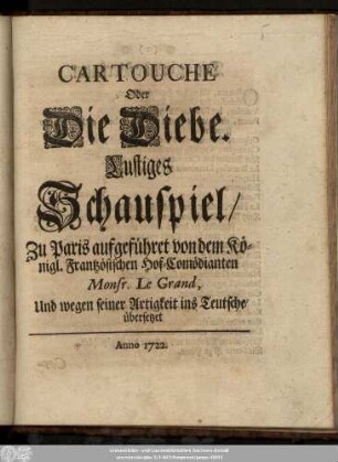Cartouche Oder Die Diebe : Lustiges Schauspiel
