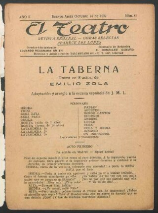 1922008100: La taberna : drama en 8 actos