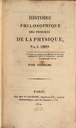 Histoire philosophique des progrès de la physique. 3