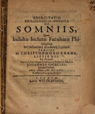 Exercitatio philologico-physica de somniis