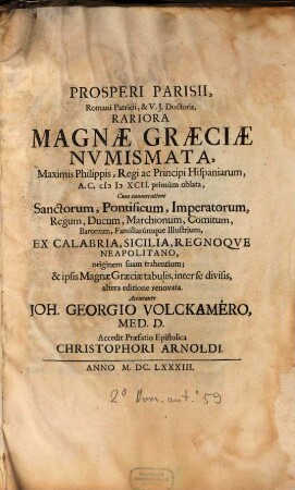 Rara magnae Graeciae numismata