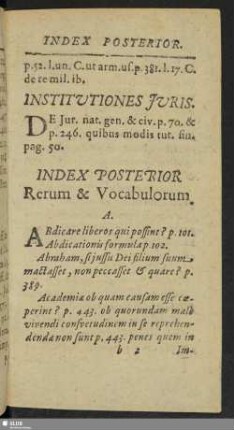 Index Posterior Rerum & Voca