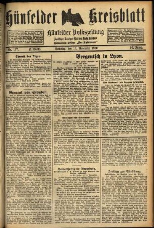 Erste Ausgabe vom Samstag, den 15. November 1930.