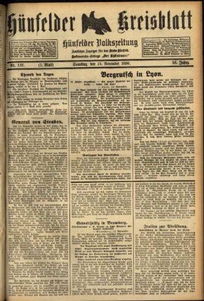 Erste Ausgabe vom Samstag, den 15. November 1930.