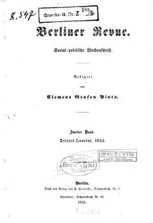 Berliner Revue : social-politische Wochenschrift. 1855,3, 1855,3 = Bd. 2