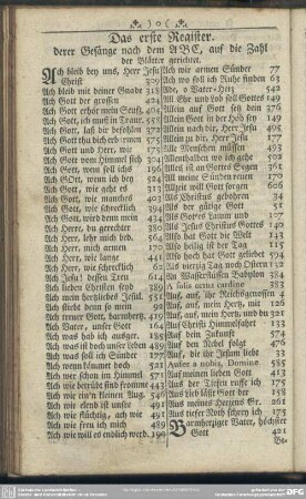 Das erste Register, derer Gesänge nach dem ABC, auf die Zahl der Blätter gerichtet
