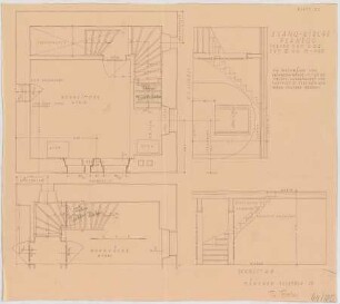 Fischer, Theodor; Planegg bei München (Bayern); Ev. Waldkirche - Treppe vom 1. OG zum 3. OG (Grundrisse, Schnitte)