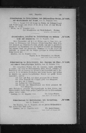 No. 158. Bekanntmachung, betreffend die Zollabfertigung von wollenen Tuch- und Zeugwaaren, vom 22. Dezember 1882.