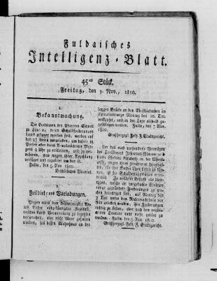 45tes Stück, Ausgabe vom 9. Nov. 1810